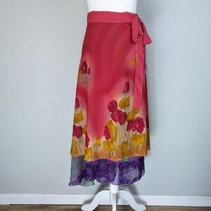 L.S.I.  Artsy/Floral Serong Wrap Skirt/ Pink, Gold, Purple, Teal One size